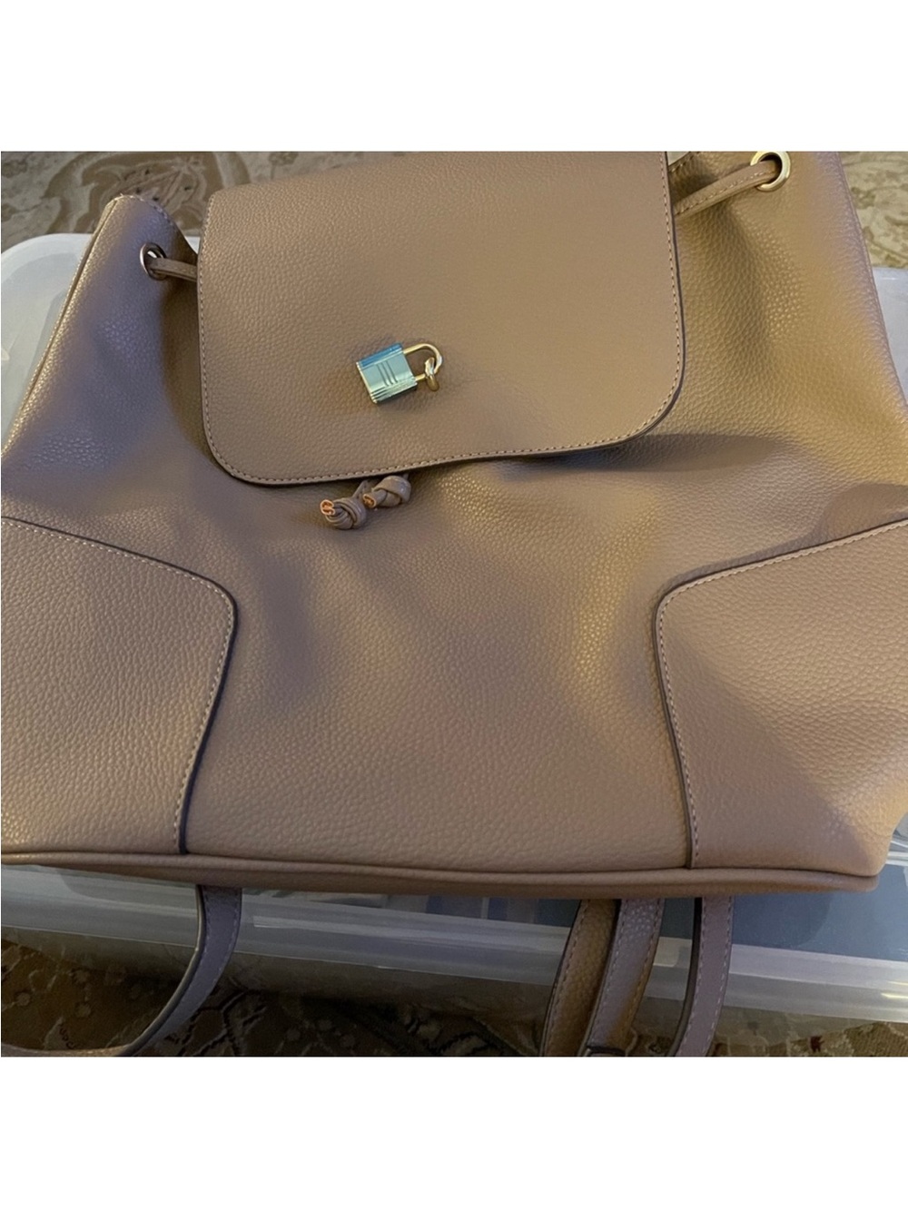 Leather Drawstring Backpack Tote in Tan